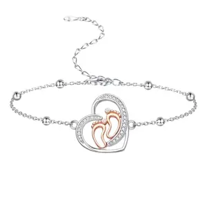 Sterling silver heart bracelet with footprint