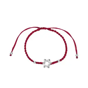 Red string bracelet with silver Star of David charm and blue opal accent