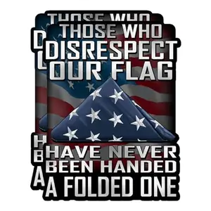 Patriotic sticker with flag and folded flag message