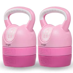 Yes4All adjustable kettlebell set in pink color, showing 5 to 12 lb weight options