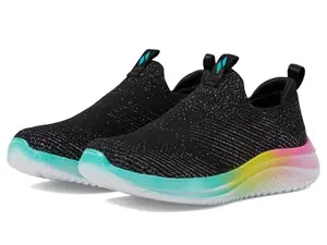 Skechers Kids Ultra Flex 3.0 Sneaker with sparkle knit upper and rainbow ombre outsole