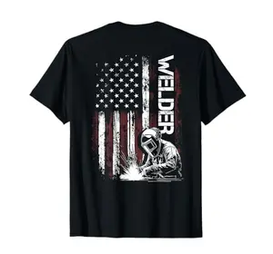 Welder Vintage USA American Flag Welding ON Back T-Shirt