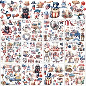 BBTO patriotic rub-on transfers on glass jar and wood surface