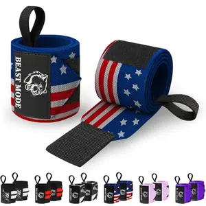 TECEUM wrist wraps with US flag design and Beast Mode text