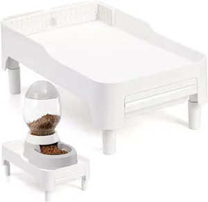 YOUEON adjustable raised pet feeder stand with drawer, designed to fit automatic feeders and water dispensers