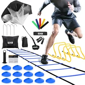 GHB agility training set with ladder, hurdles, cones, parachute