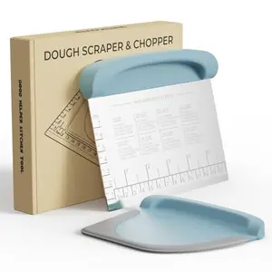 Matscover bench scraper and bowl scraper set with blue handles and laser-engraved marks