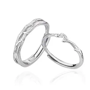 Hebelee branch promise adjustable silver plated ring on finger