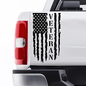 Large distressed American flag decal on truck rear window