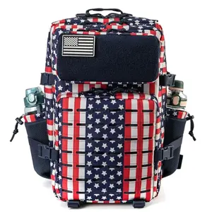QT&QY 45L Star-Spangled Tactical Backpack with American flag patch and bottle holders