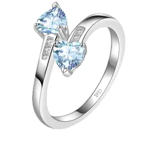 Yaresul Adjustable Aquamarine Ring for Women Heart Promise Ring 925 Sterling Silver