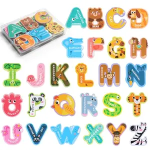 LOVESTOWN large animal-themed magnetic alphabet letters on a refrigerator