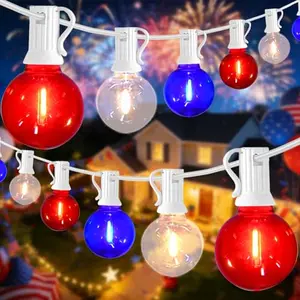SOTOPOO G40 red white blue globe lights hanging over a patio table