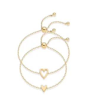 Set of two adjustable gold-plated heart charm bracelets