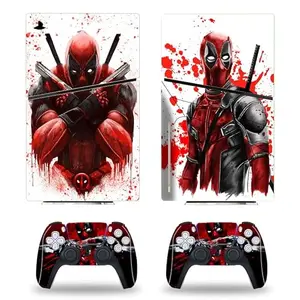 JOCHUI full coverage red skin for PS5 Slim Disc console and two controllers