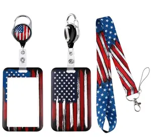 moxunmo American flag lanyard with retractable badge reel and ID holder