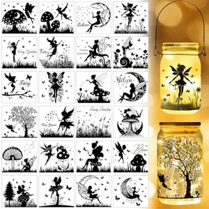 Sheet of 24 fairy silhouette rub-on transfers in black, with moon and star accents