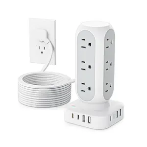 TenTrend power strip tower with USB-C and flat plug on white background
