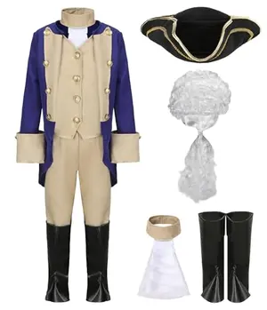 Cabeny colonial costume with blue coat and wig for kids
