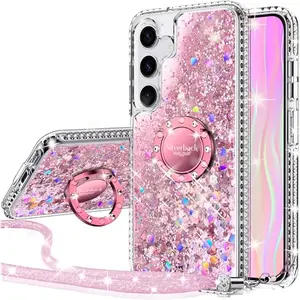 Silverback liquid glitter case for Samsung Galaxy S24 in pink with ring stand