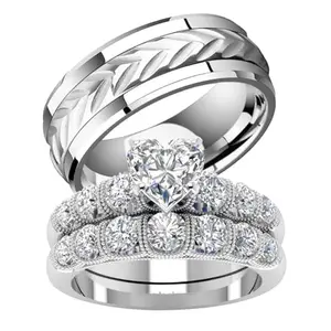 TWO RINGS heart cubic zirconia wedding ring set his and hers