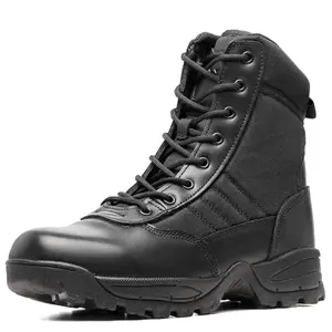 WIDEWAY men's tactical boots with full-grain leather, YKK side zipper, and slip-resistant pure rubber outsole