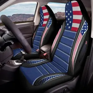 STUOARTE American flag printed car seat covers on front seats, blue and red design with waterproof fabric