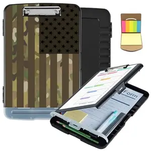 Heavy-duty clipboard with American flag camouflage design and storage compartment, ideal for volunteer organizers