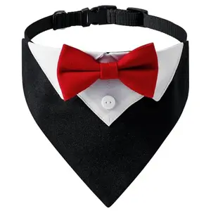 Bnibol red tuxedo dog collar with bow tie on a dog