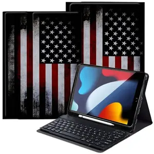Vintage American flag iPad keyboard case with detachable keyboard and pencil holder for iPad 10th generation