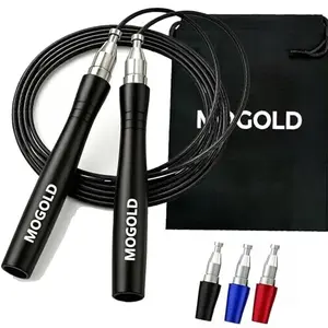Mogold Speed Rope with black aluminum handles and stainless steel cable with carry bag