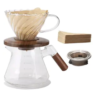 Lalord pour over coffee maker with walnut collar and glass carafe
