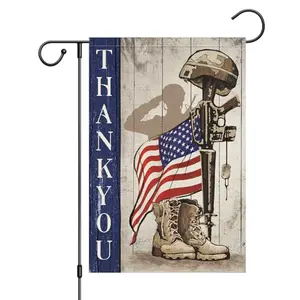 Patriotic garden flag 12x18 burlap double sided with soldiers boots design