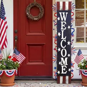 FairySandy 47.2-inch vintage wooden welcome patriotic porch sign