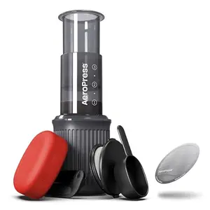 AeroPress Go travel coffee maker with stainless steel filter and compact mug