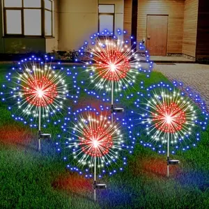 Four solar powered color-changing firework pattern lights with 180 LEDs each