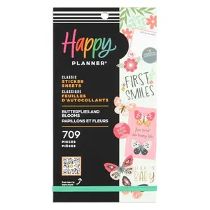 Happy Planner sticker pack for new moms with butterflies and floral designs, 709 stickers