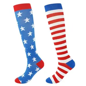 Junely patriotic red white and blue compression socks with star and stripe pattern