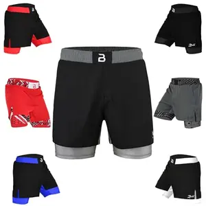 2BOLD hybrid MMA shorts with built-in compression liner in black and grey