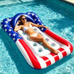 Oversized American flag pool float with backrest on water