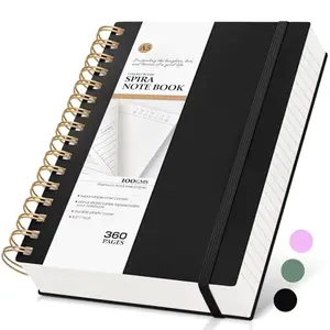 Thick 360-page college ruled spiral notebook with black waterproof cover