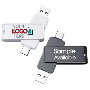 Dual USB-C and USB-A custom flash drives in bulk pack