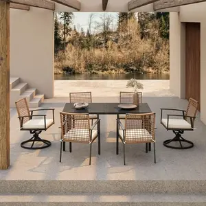 LAUSAINT HOME 7-piece outdoor dining set with black wicker and red cushions