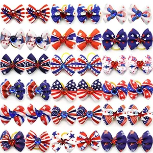 20Pcs 10 Pairs Patriotic Independence Day Decoration Yorkie Dog Puppy Hair Bows