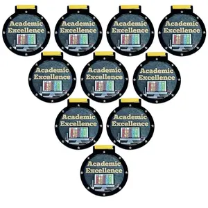 Express Medals 10 pack black and gold academic medals with yellow ribbons