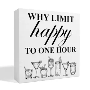 White wooden box sign with bar quote