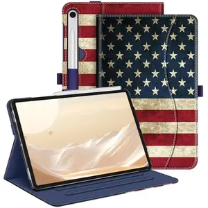Fintie US Flag tablet case with S Pen holder and front pocket on a desk