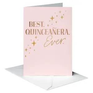 Sparkly quinceanera card with best quinceanera ever text