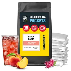 Tiesta Tea Peach Party Cold Brew pitcher with fresh fruit and ice