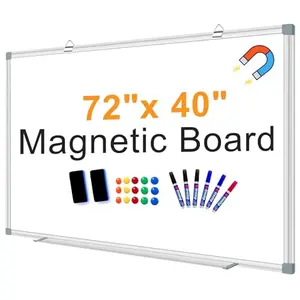 H-Qprobd 72x40 magnetic dry erase board with marker tray and accessories on white wall